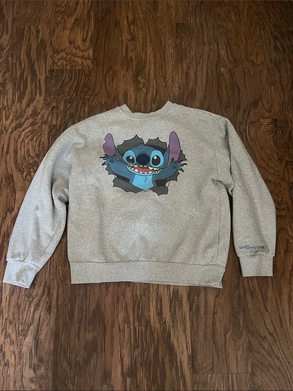 Disney Gray Crewneck Sweatshirt with Blue Stitch Graphic